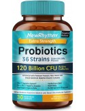 Probiotice, newrhythm, 120 miliarde organisme vii din 36 tulpini benefice / portie, cu enzime si prebiotice, 30 capsule