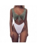 Costum de Baie, Zamo, Bikini Brazilian Complet, Janeiro, Talie Inalta, Sutien Verde, Slip Alb, Marimea M