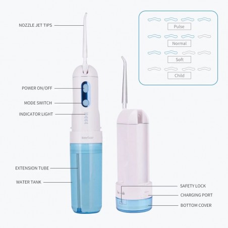 Irigator Bucal, Dental Spa, CY-1909, fara fir, 4 Varfuri Incluse, 2 Trepte, Rezevor 200ml, 1200 pulsatii/min, 70-120psi, Autonom