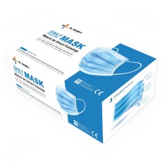 Set of 50x Disposable Hygienic Masks, 3 folds, 3 layers, with nose clip