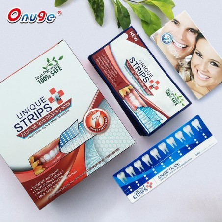 Teeth Whitening Strips, Unique Strips, Without Peroxide, Box of 14 sachets, (28 strips), Bleaching Duration 18 Months