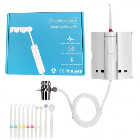 Irigator Bucal, Dental Spa, X4-A, cu Conectare la Robinet, 10x Varfuri Incluse, Sistem Adeziv prindere Perete, Fara Curent, Port