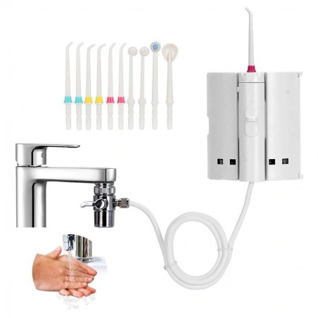 Irigator Bucal, Dental Spa, X4-A, cu Conectare la Robinet, 10x Varfuri Incluse, Sistem Adeziv prindere Perete, Fara Curent, Port