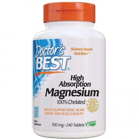 Magneziu, Doctor's Best, 100% Chelat, Absorbtie Rapida, sustine sanatatea Sistemului Osos, Cardiovascular, Muscular, Nervos , 20