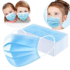 Set of 50x Children's Masks, Single Use, 3 folds, 3 layers, with nose clip, Blue