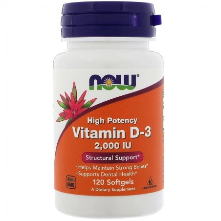 Vitamina D3, NOW Foods, Absorbtie Rapida, Intareste Sistemul Imunitar si Osos, 125mcg / 2.000 IU / portie, 240 capsule