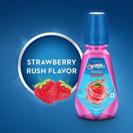 Apa de Gura, Crest, Strawberry Rush, fara alcool, cu fluor, aroma capsuni, pentru copii, 500ml