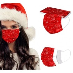 Set of 50x Adult Masks, Single Use, 3 folds, 3 layers, with Metal Nose Clip, Holiday Model 2
