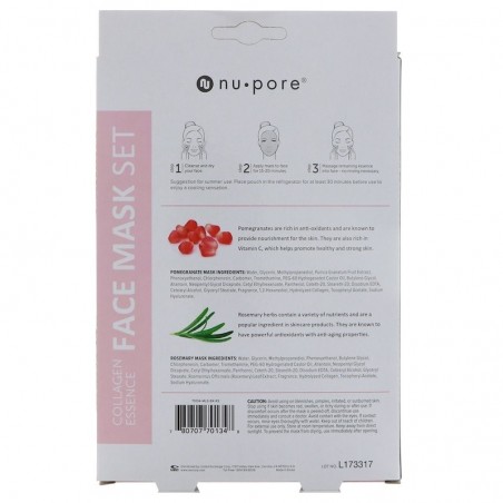 Nu-Pore - Face Mask Set with Collagen, Pomegranate and Rosemary, 2 masks, 25gr each