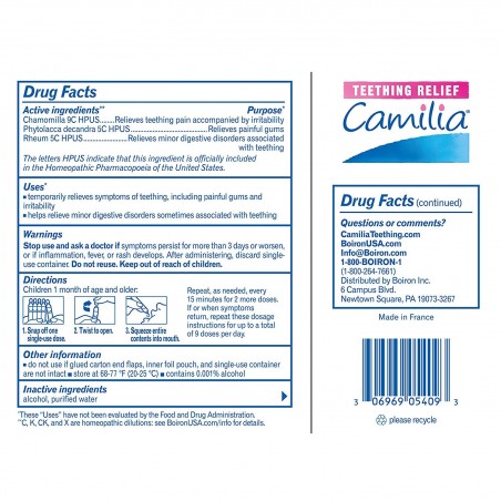 Tratament Homeopat, Calmare Dureri Gingivale, Camilia Boiron (versiune USA) - 30 Fiole