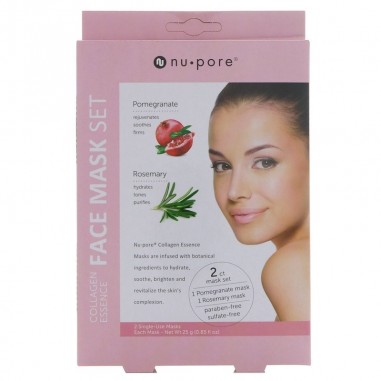 Nu-Pore - Face Mask Set with Collagen, Pomegranate and Rosemary, 2 masks, 25gr each