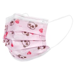 Set of 50x Children's Masks, Single Use, 3 folds, 3 layers, with nose clip, Pink Panda
