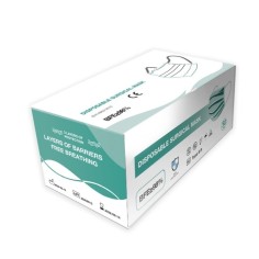 Set of 50x Adult, Single-Use, Medical, Type II R, Nonsterile, 3-fold, 3-layer, with Metal Nose Clip