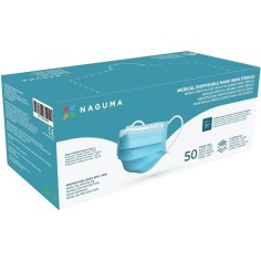 Set of 50x Adult Masks, Naguma, Single Use, Medical, Type II R, Nesterile, 3 folds, 3 layers, with Metal Nose Clip