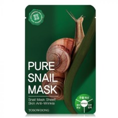 Face Care Mask, Tosowoong, Pure Snail Mask, with Snail Extract, Strong Anti-Wrinkle Effect, 23gr
