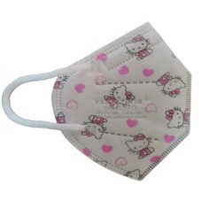 Set of 10x FFP2 Masks for Children, Flexible Nose Clip, 4 Layers, 2-6 Years, Hello Kitty