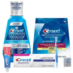 Set 14x Teeth Whitening Strips, Crest 3D White, Monster Glamorous, Paste 110gr, Water 1000ml, Floss 4m, Brush, Paste 24gr