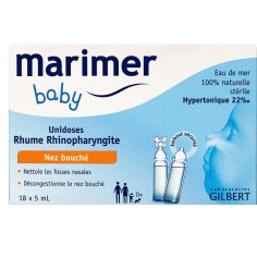 Unidoze cu Apa de Mare Sterila, Gilbert, Marimer Baby, pentru Descongestionarea Nasului prin Efect Osmotic, 18 fiole x 5ml