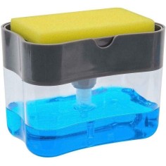 Set Dozator/Dispenser Detergent Lichid de Vase 2 in 1, Zamo®, Burete si Suport Inclus, Rezervor 380ml, Culoare Gri