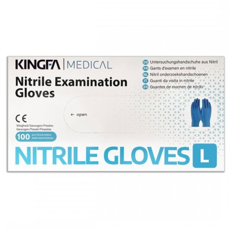Cutie 100x Manusi Nitril, Kingfa, Medicale, de Unica Folosinta, Texturate, Nepudrate, Albastre, Marimea L
