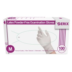 Cutie 100x Manusi Latex, Serix, de Unica Folosinta, Texturate, Nepudrate, Albe, Marimea M