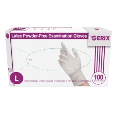 Box of 100x Latex Gloves, Serix, Single Use, Textured, Powder Free, White, Size L