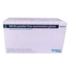 Box of 100x Nitrile Gloves, Serix, Medical, Single Use, Textured, Powder Free, Blue, Size L