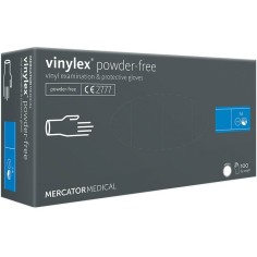 Box of 100x Vinyl Gloves, Mercator, Vinylex, Single Use, Allergen Free, Semi-Transparent, Powder Free, Size S