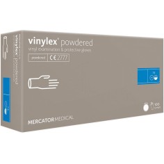 Box of 100x Vinyl Gloves, Mercator, Vinylex, Single Use, Allergen Free, Semi-Transparent, Slightly Powdered, Size XL