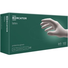 Box of 100x Latex Gloves, Mercator Medical, Simple, Single Use, Textured, Powdered, White, Size XL