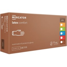 Box of 100x Latex Gloves, Mercator Medical Comfort, Single Use, Textured, Powder Free, White, Size XS