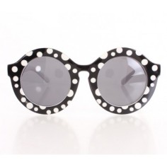 Ochelari de Soare, Zamo, Black White Dots, Protectie UV400, Model Rotund, Rama Alba, Lentile Negre