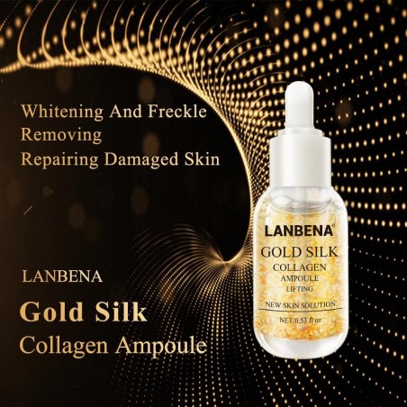 Ser, Lanbena, Gold Silk, Collagen Ampoule, Colagen de Matase din Aur, efect Iluminare, Anti-Pete, Anti-Imbatranire, flacon 15ml