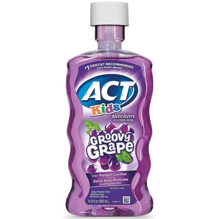 Apa de Gura pentru Copii, Act, Groovy Grape, cu Fluor, fara Alcool, Aroma Struguri, Varsta 6+ ani, 500ml
