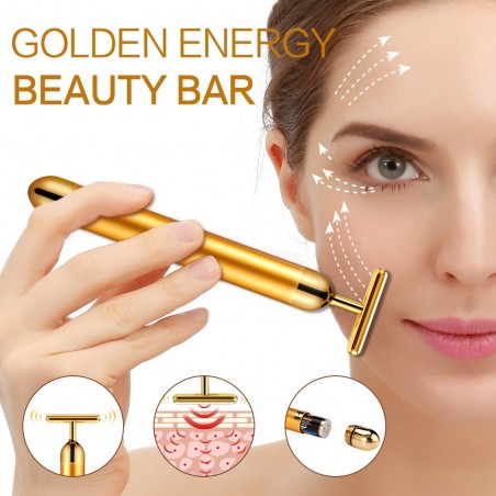 Aparat Masaj Anti-Rid, Energy Beauty Bar, 24K Gold, Efect de Lifting Facial si Revitalizare a Tenului in doar 3 minute pe zi