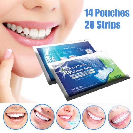 Teeth Whitening Strips, Advanced Teeth Whitening (without peroxide), Box of 14 sachets (28 strips)