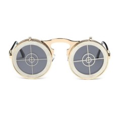 Ochelari de Soare, Zamo®, Steampunk, Flip Flop Bullseye, Protectie UV400, Model Rotund, Rama Aurie, Lentile Tip Oglinda