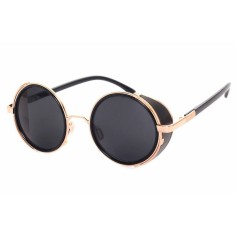 Ochelari de Soare, Zamo®, Steam Punk Gold, Protectie UV400, Model Rotund, Rama Neagra, Lentile Negre