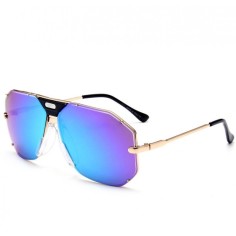Ochelari de Soare, Zamo®, CZL 905, Protectie UV400, Model Rectangular, Rama Aurie, Lentile Albastre Oglinda