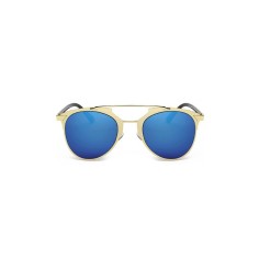 Ochelari de Soare, Zamo®, Apollo Mirror Indigo, Protectie UV400, Model Rotund, Rama Aurie, Lentile Albastre Oglinda