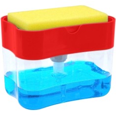 Set Dispenser Detergent Lichid Vase 2 in 1, Zamo®, Burete Inclus, Rezervor 380ml, Culoare Rosie