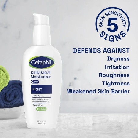 Crema de Fata, Cetaphil, Daily Facial Moisturizer Night, Confera Tenului o Hidratare Intensa, 24h, cu Acid Hialuronic, fara Parf