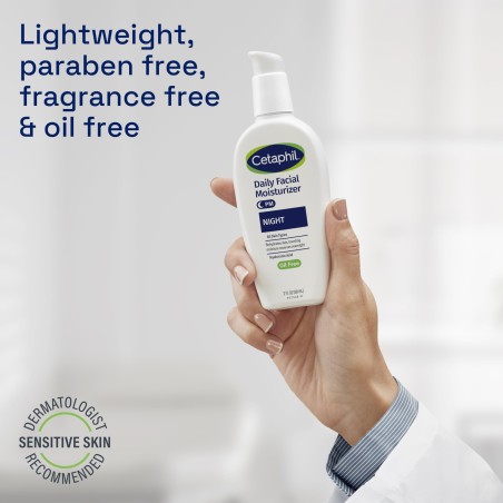 Crema de Fata, Cetaphil, Daily Facial Moisturizer Night, Confera Tenului o Hidratare Intensa, 24h, cu Acid Hialuronic, fara Parf