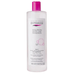 Solutie Micelara, Byphasse, Clear Skin, 4 in 1, Curata Profund si Indeparteaza Machiajul, pentru Piele Uscata si Sensibila, 500m